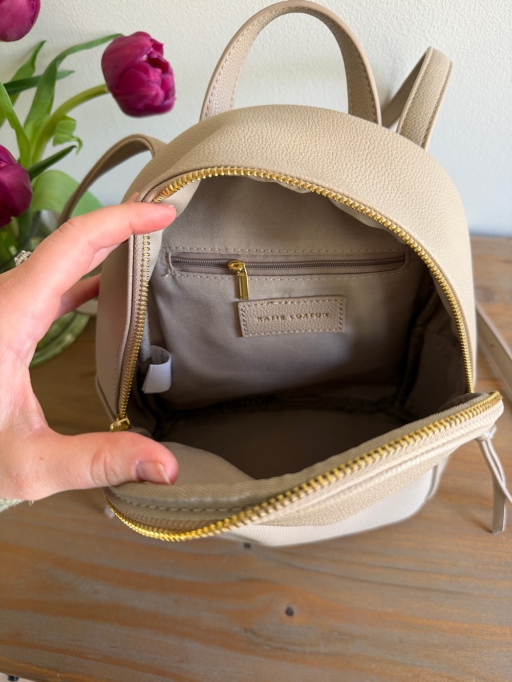 KATIE LOXTON Isla backpack light taupe- LIKE NEW Mom Bag Purse Basic - Picture 2 of 11